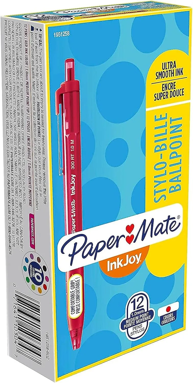 Paper Mate® InkJoy™ 300 RT Retractable Pens, Medium Point, 1.0 mm, Translucent Red Barrels, Red Ink, Pack Of 12