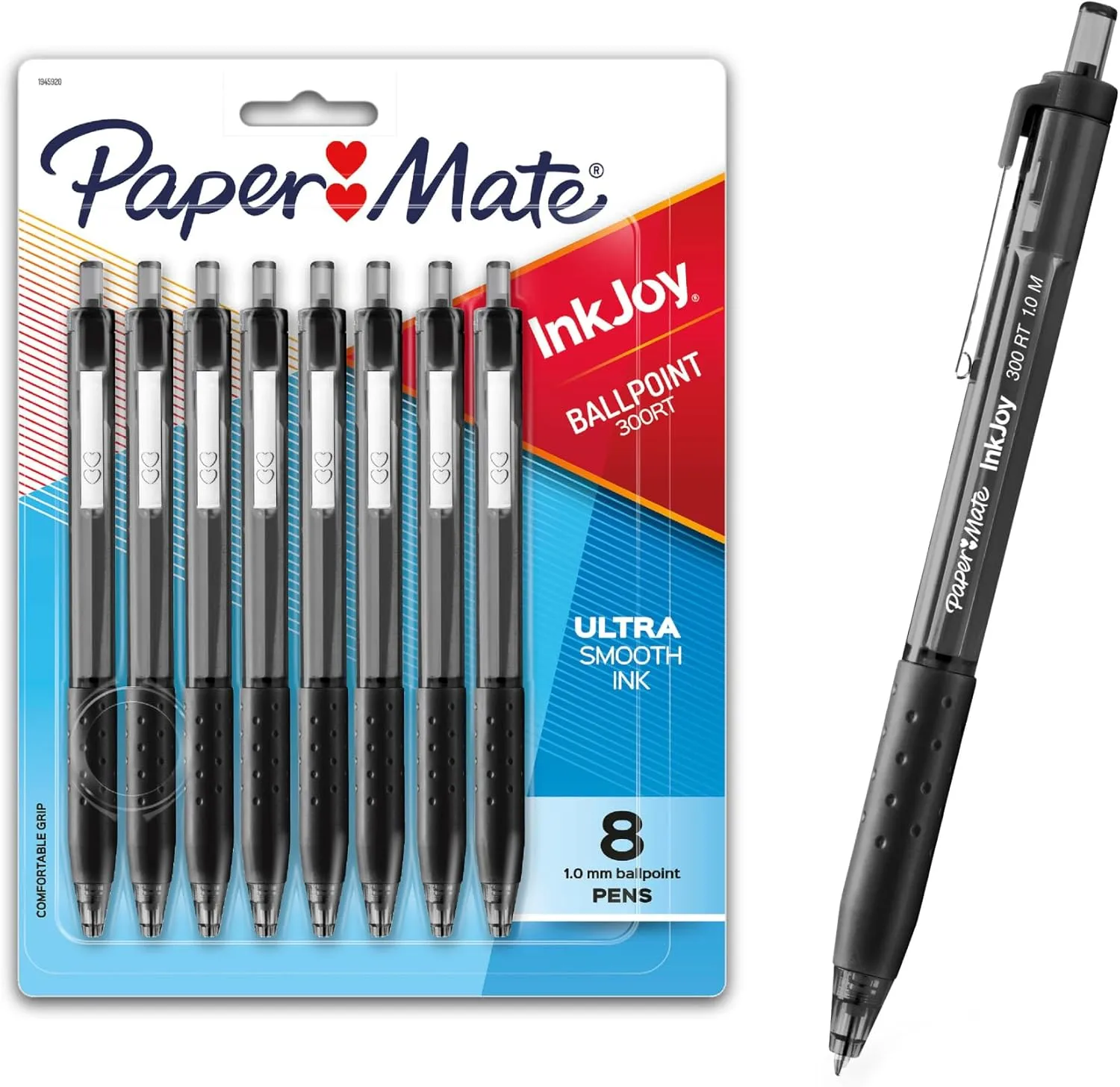 Paper Mate® 300RT Effortless Glide Ballpoint Pens, Medium Point, 1.0 mm, Transparent Barrels, Black Ink, 8 Count