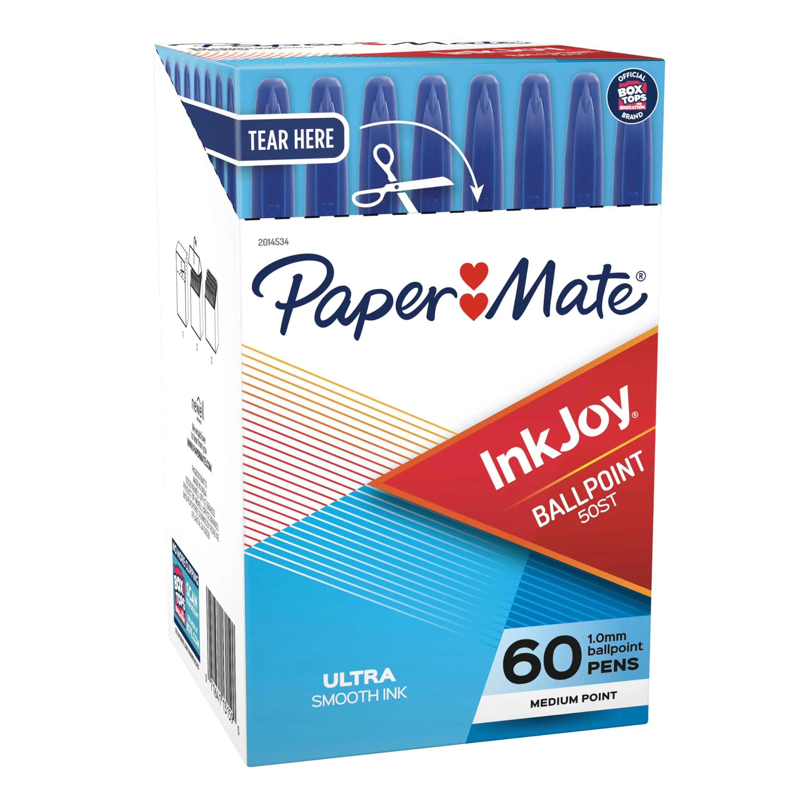 Paper Mate InkJoy 50ST Stick Ballpoint Pens, Medium 1.0 mm, Blue Ink, Clear Barrels, 60/Box