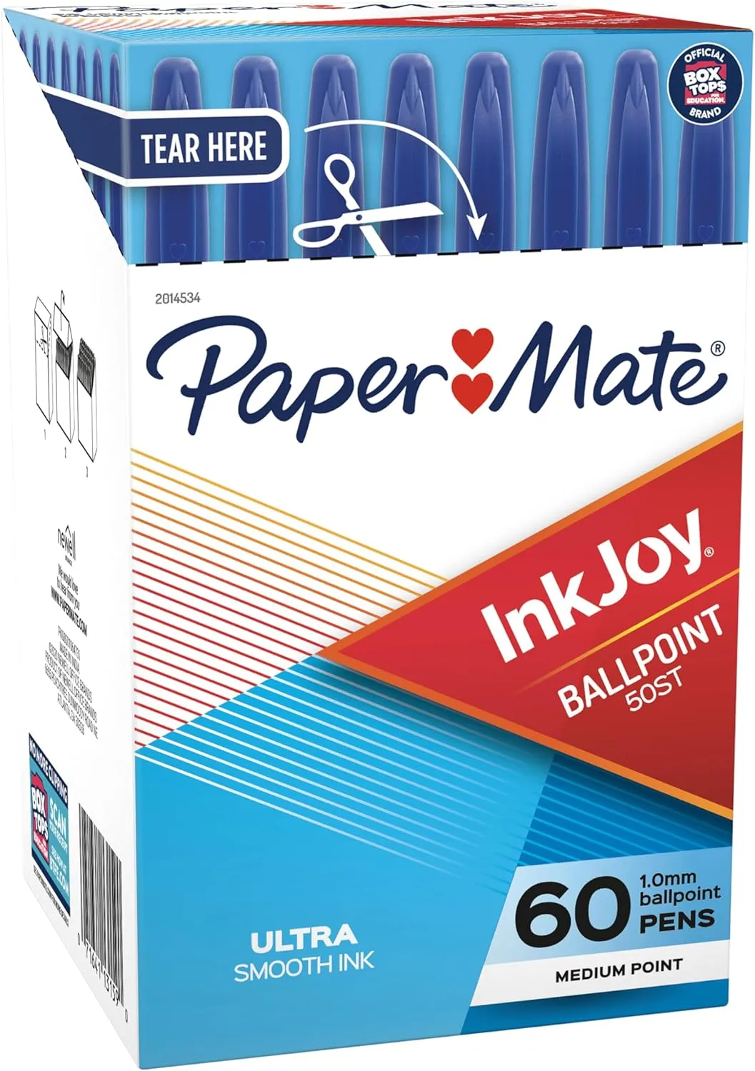 Paper Mate InkJoy 50ST Stick Ballpoint Pens, Medium 1.0 mm, Blue Ink, Clear Barrels, 60/Box