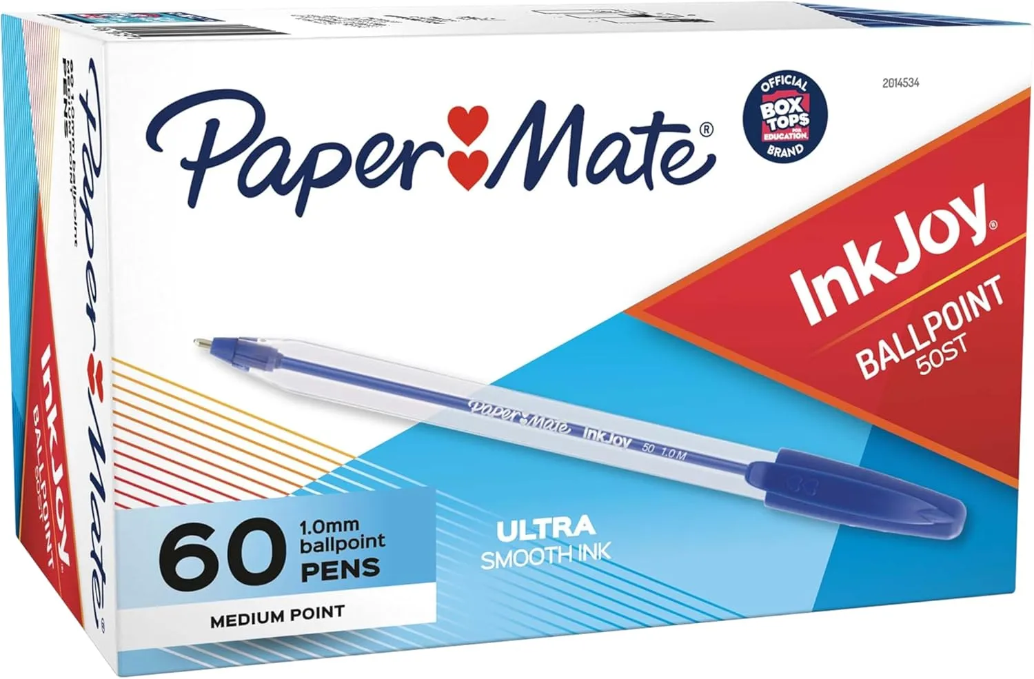 Paper Mate InkJoy 50ST Stick Ballpoint Pens, Medium 1.0 mm, Blue Ink, Clear Barrels, 60/Box