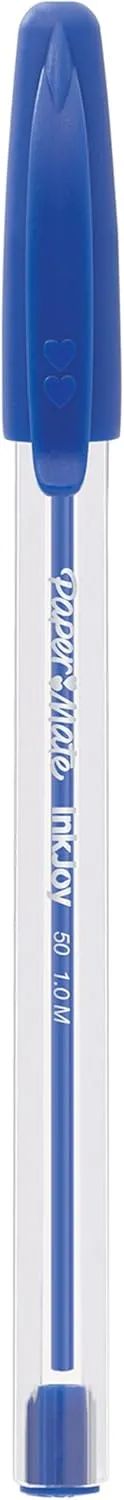 Paper Mate InkJoy 50ST Stick Ballpoint Pens, Medium 1.0 mm, Blue Ink, Clear Barrels, 60/Box