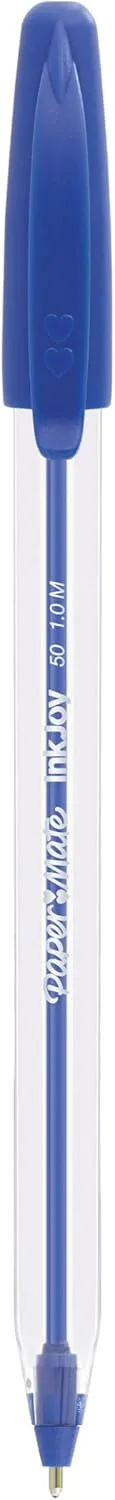 Paper Mate InkJoy 50ST Stick Ballpoint Pens, Medium 1.0 mm, Blue Ink, Clear Barrels, 60/Box