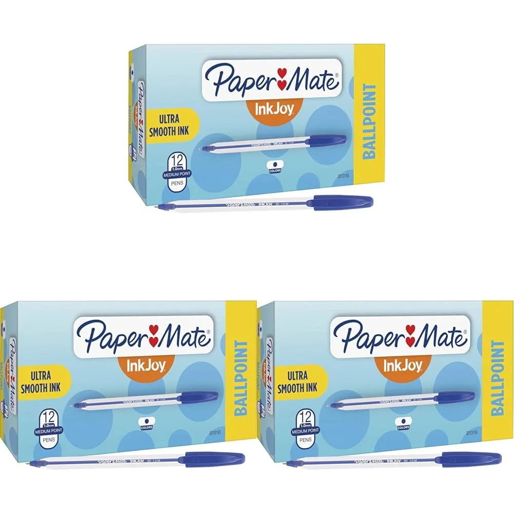 Paper Mate InkJoy 50ST Ballpoint Pens, Medium Point, 1.0 mm , Translucent Barrel, Blue Ink, Pack Of 12 Pens