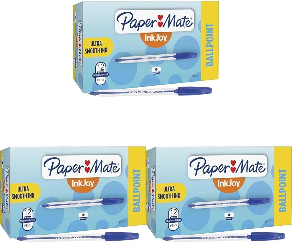 Paper Mate InkJoy 50ST Ballpoint Pens, Medium Point, 1.0 mm , Translucent Barrel, Blue Ink, Pack Of 12 Pens