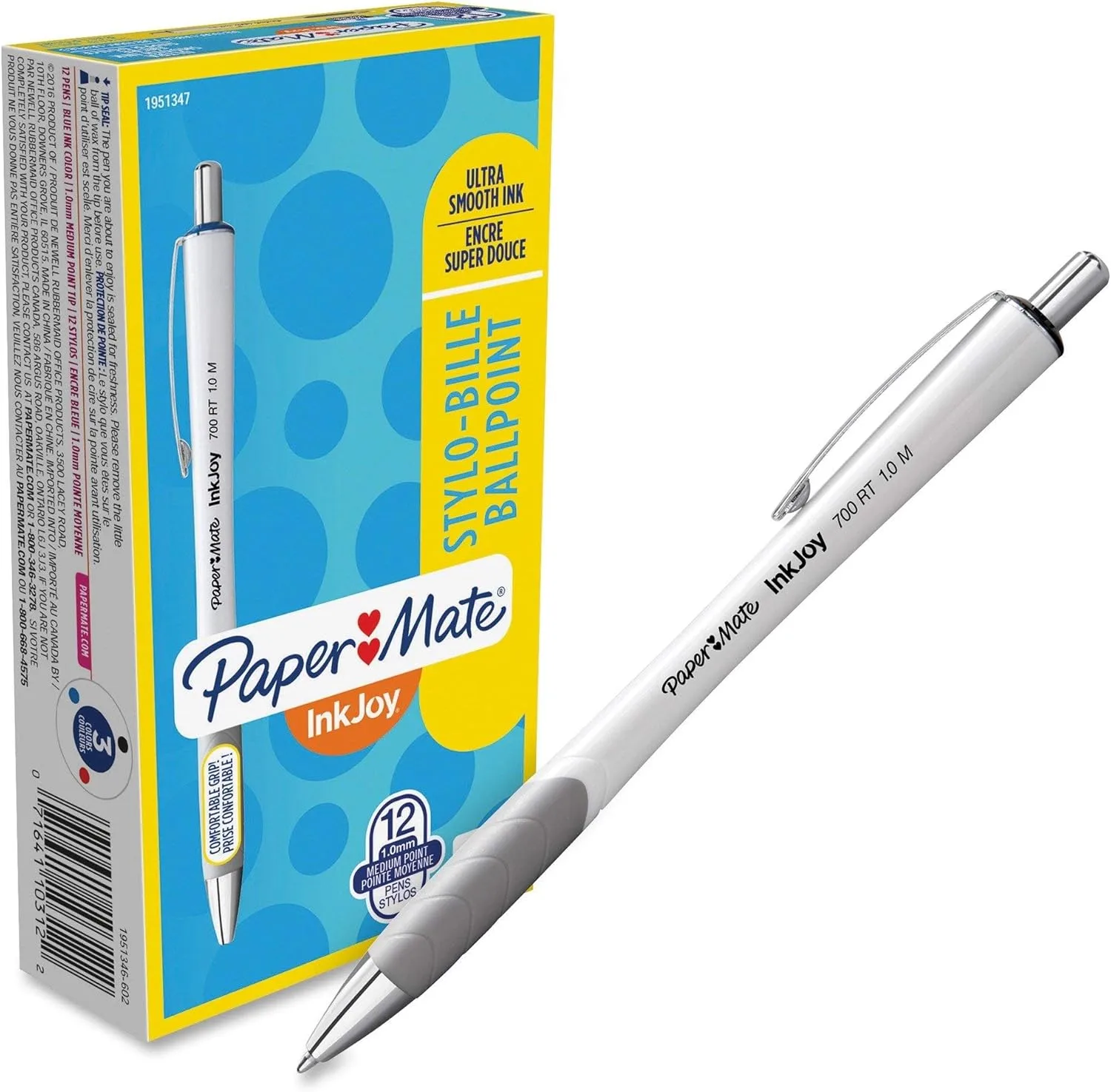 Paper Mate InkJoy 700RT Retractable Ballpoint Pens, Medium Point, 1.0 mm, White Barrels, Black Ink, Pack Of 12