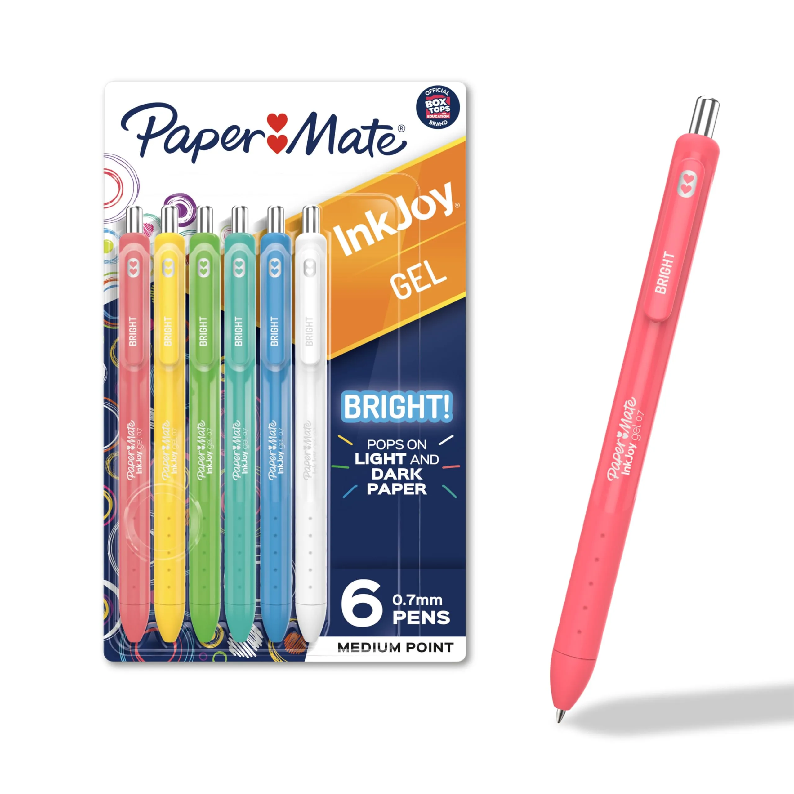 Paper Mate InkJoy Bright Gel Pens Medium Point (0.7mm) Retractable Assorted 6-Pack