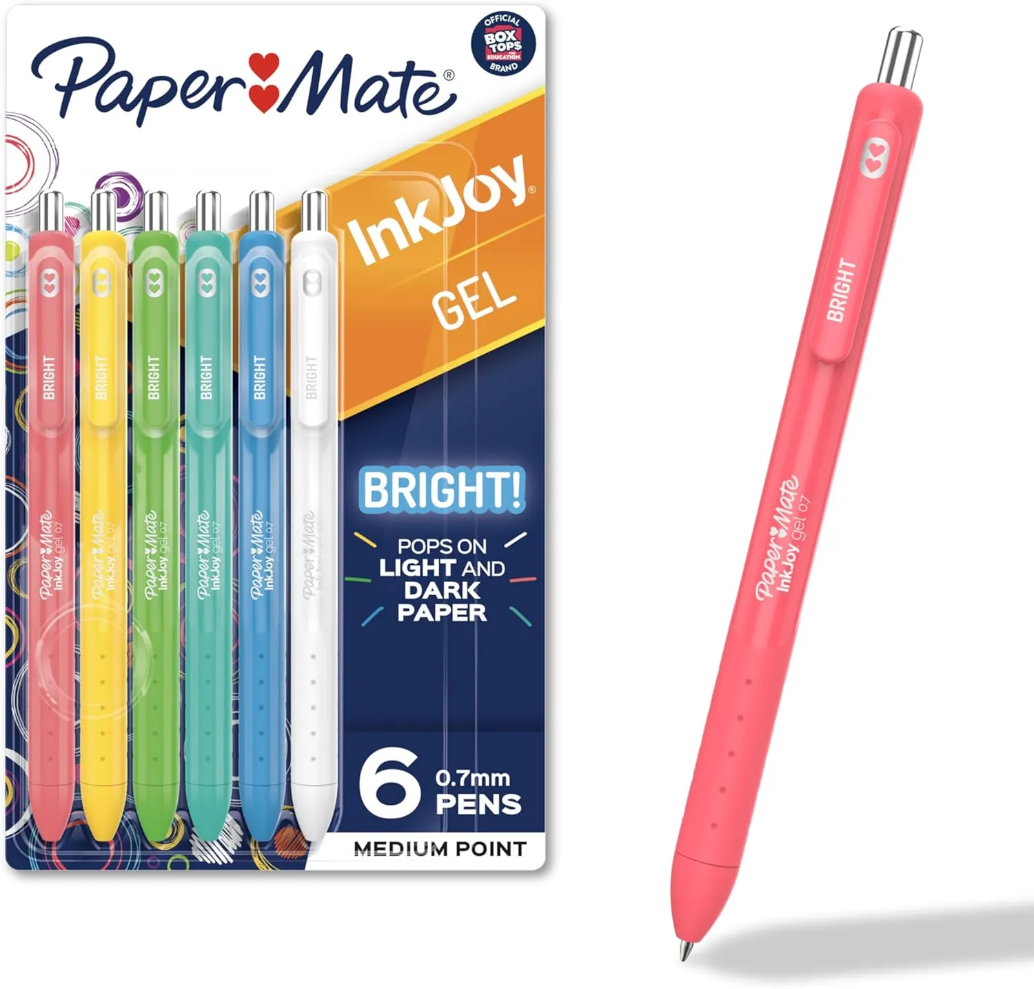 Paper Mate InkJoy Bright Gel Pens Medium Point (0.7mm) Retractable Assorted 6-Pack