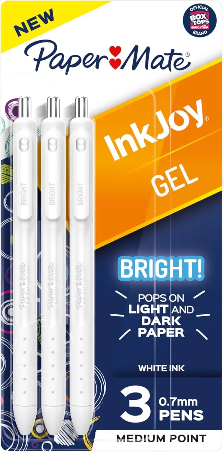 Paper Mate® InkJoy® Bright Pens, Gel Pens, Medium Point (0.7mm), Retractable, Bright White Ink, 3 Count