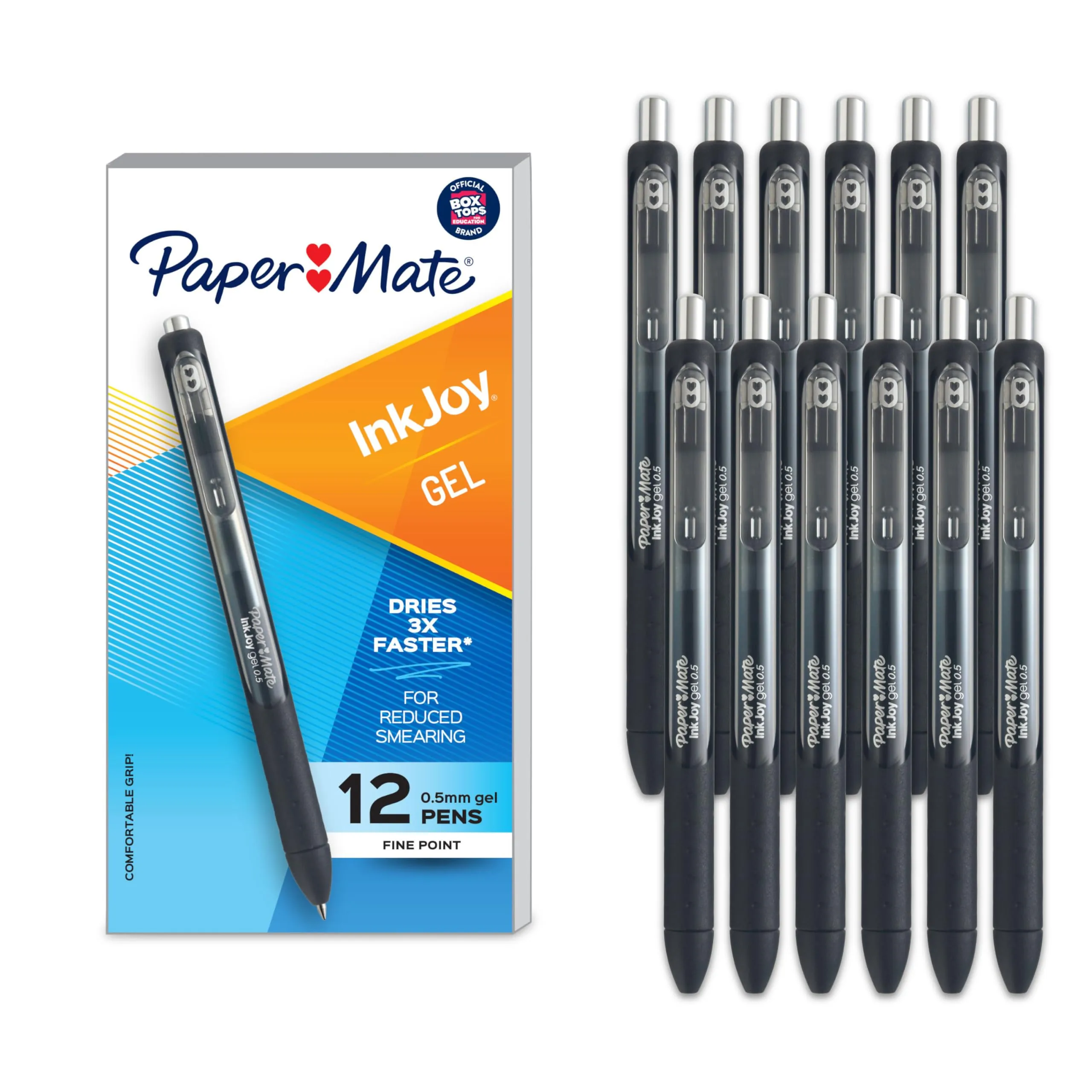 Paper Mate InkJoy Gel Pen Fine Point Black Ink Pens 0.5mm Fine Tip Ergonomic Comfort Grip Box of 12