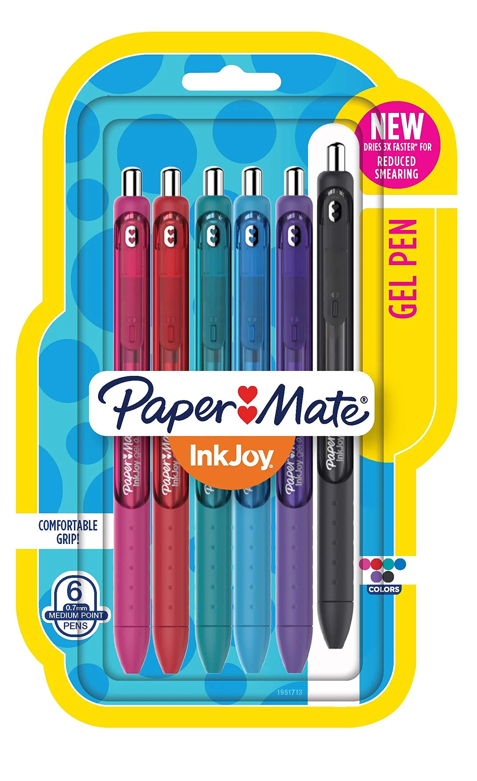 Paper Mate InkJoy Retractable Gel Pens, 0.7 mm Medium, Assorted Colors, Pack of 6
