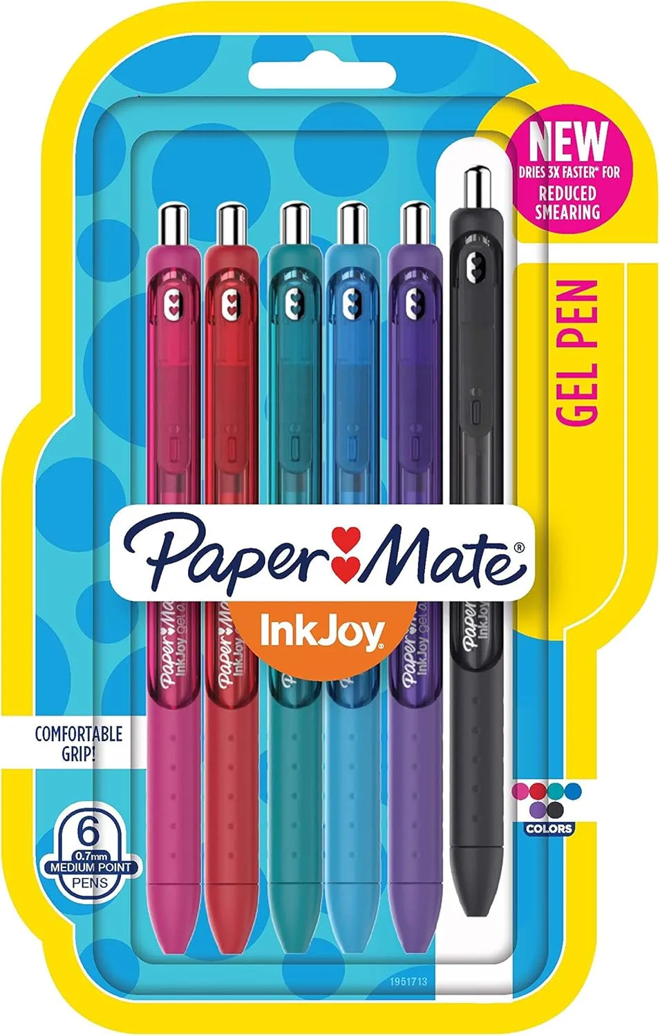 Paper Mate InkJoy Retractable Gel Pens, 0.7 mm Medium, Assorted Colors, Pack of 6