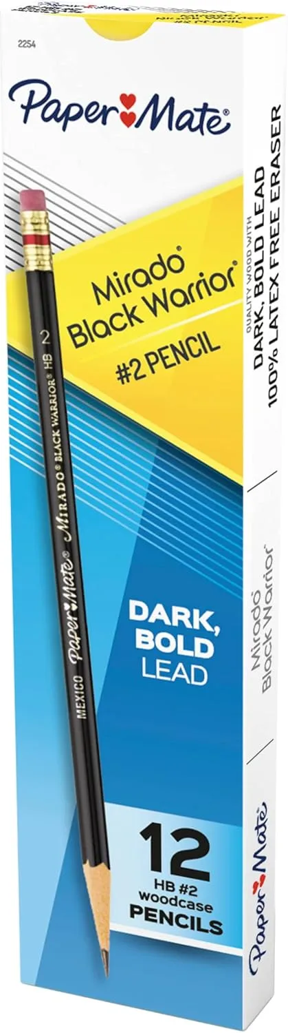 Paper Mate Mirado Black Warrior Pencil, HB (#2), Black Matte Barrel, Dozen