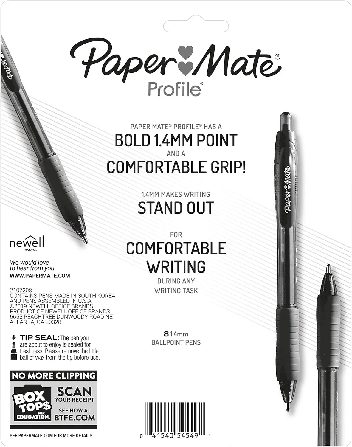 Paper Mate Profile Ballpoint Pen, Retractable, Bold 1.4 Mm, Assorted Ink and Barrel Colors, 8/Pack