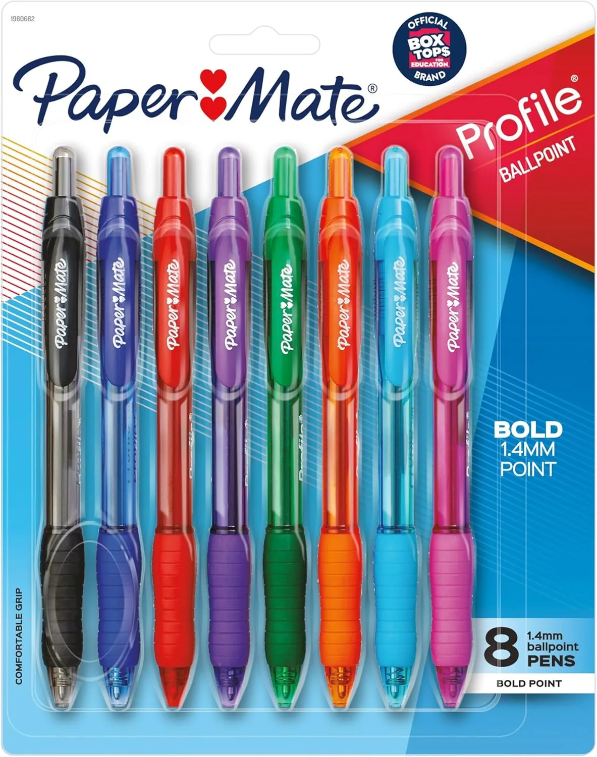 Paper Mate Profile Ballpoint Pen, Retractable, Bold 1.4 Mm, Assorted Ink and Barrel Colors, 8/Pack