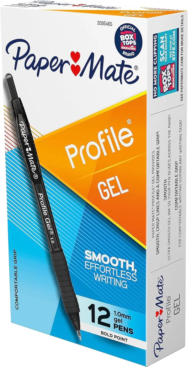 Paper Mate Gel Pen, Profile Retractable Pen, 1.0mm, Black, 12 Count