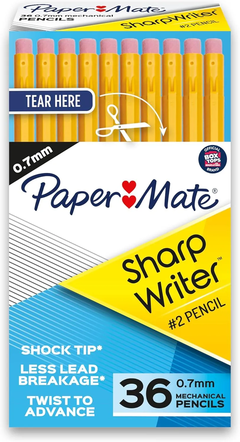 Paper Mate SharpWriter Mechanical Pencils, 0.7 mm, Yellow, 36 Count