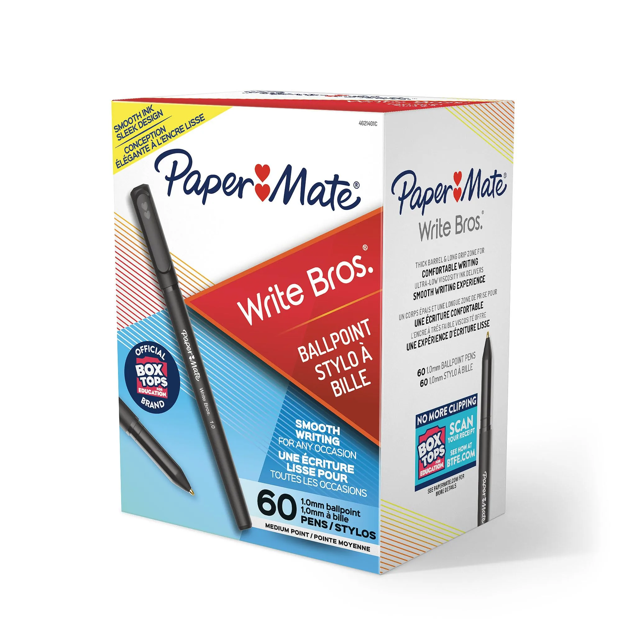 Paper Mate Write Bros. Ballpoint Stick Pens, Medium Point 1.0mm, Black Barrel, Pack of 60