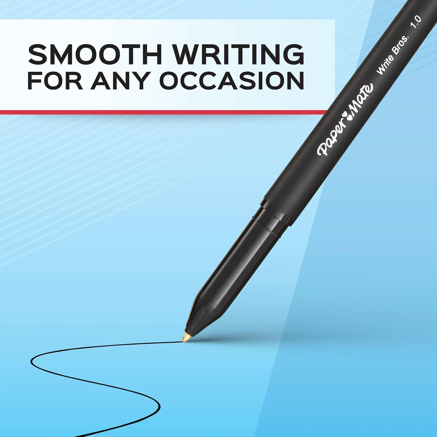 Paper Mate Write Bros. Ballpoint Stick Pens, Medium Point 1.0mm, Black Barrel, Pack of 60