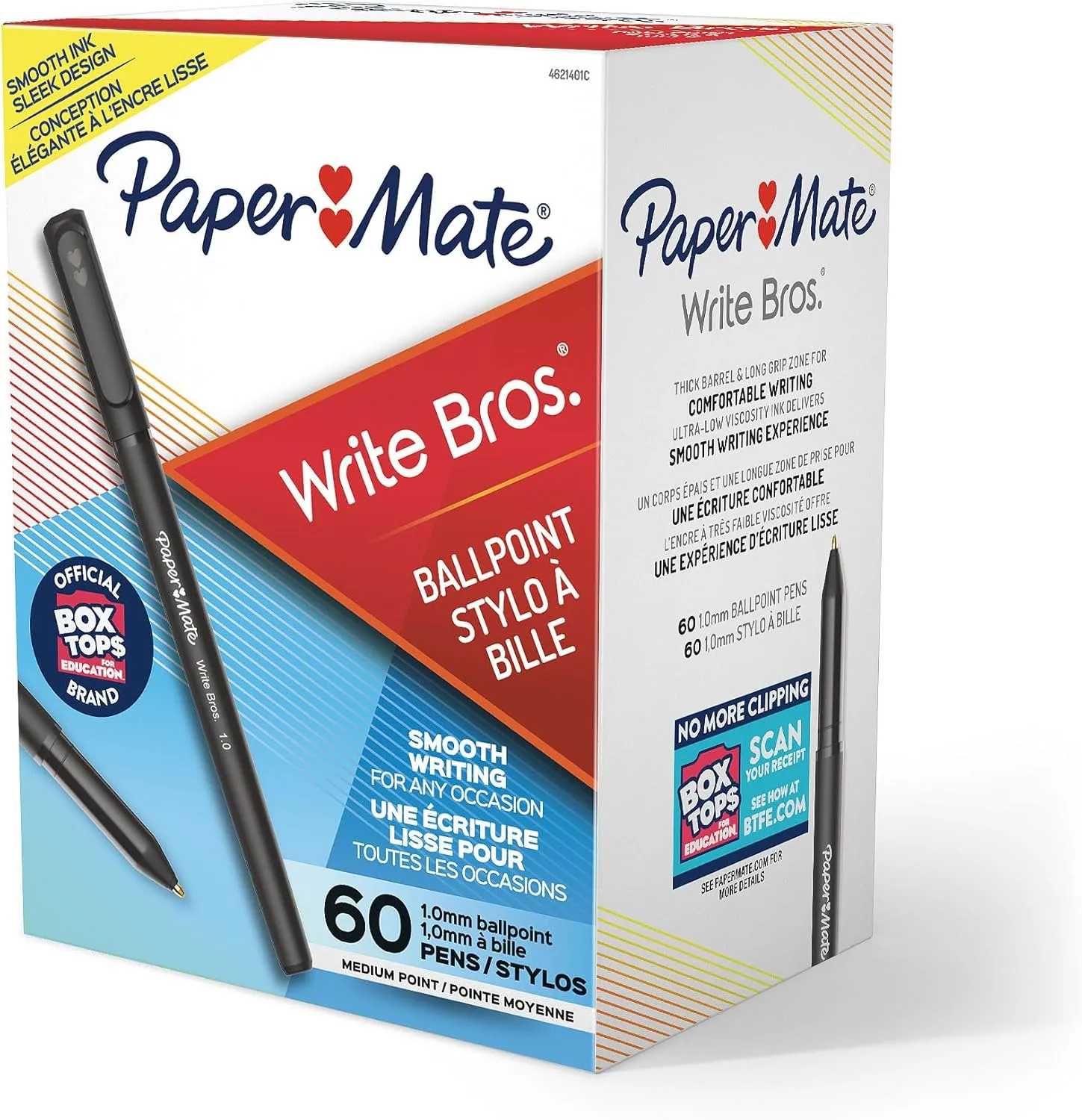 Paper Mate Write Bros. Ballpoint Stick Pens, Medium Point 1.0mm, Black Barrel, Pack of 60