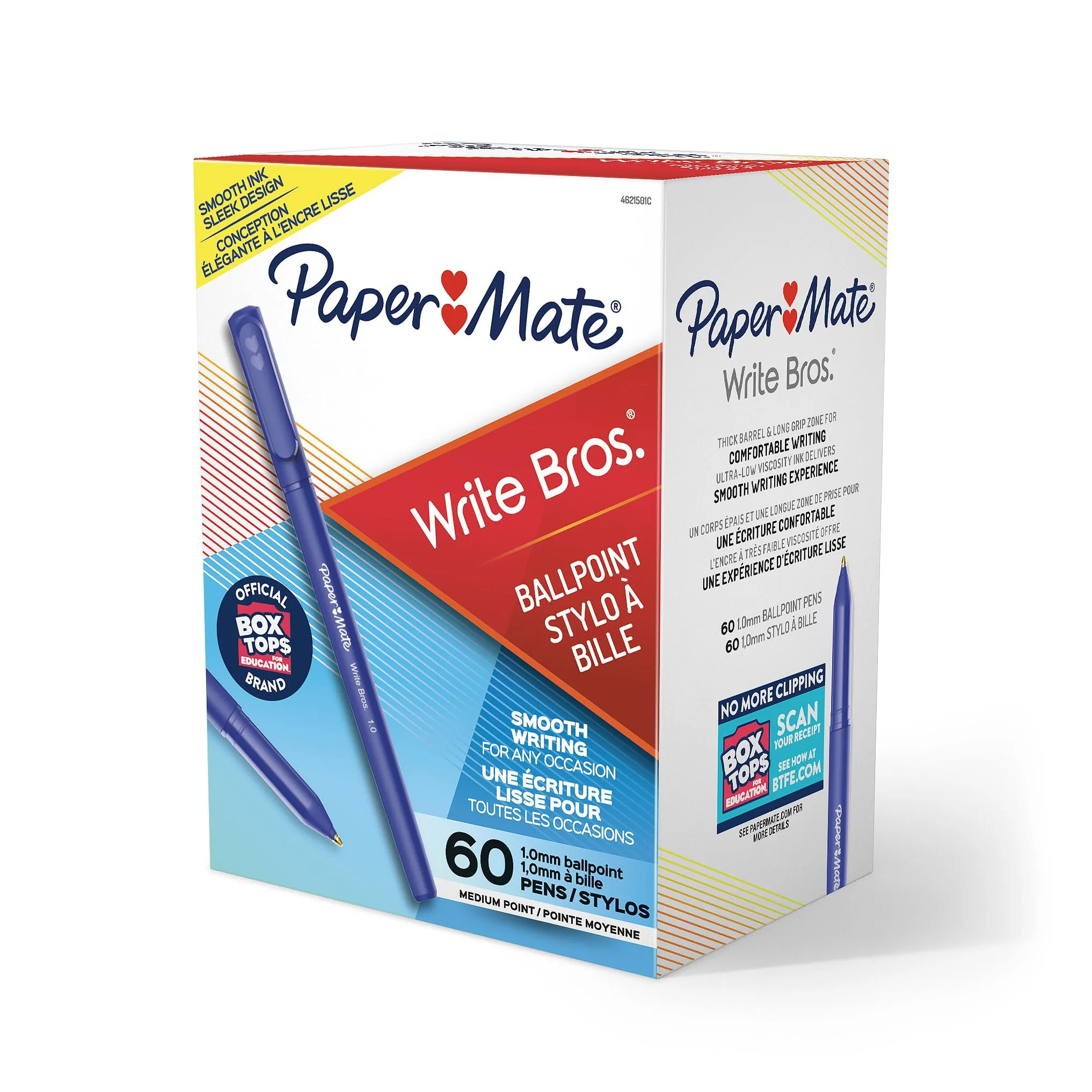 Paper Mate Write Bros. Ballpoint Pens, 1.0mm Medium, Blue Ink, 60 Count