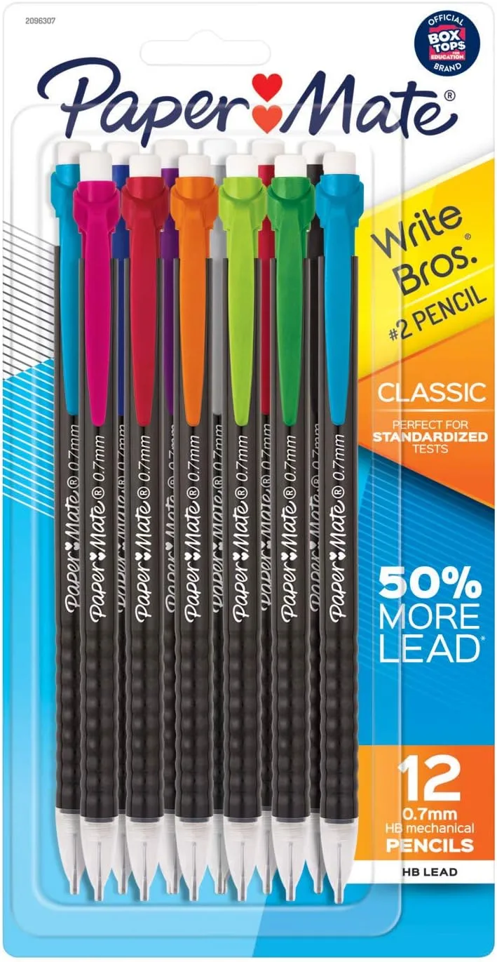 Paper Mate Write Bros. Classic Mechanical Pencils, #2 Lead, 0.7 mm, Black, 12 Count