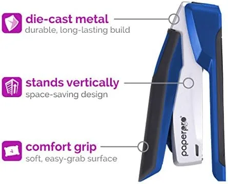 Bostitch Office InPower Spring-Powered Premium Desktop Stapler - One Finger, Blue/Silver (1118)
