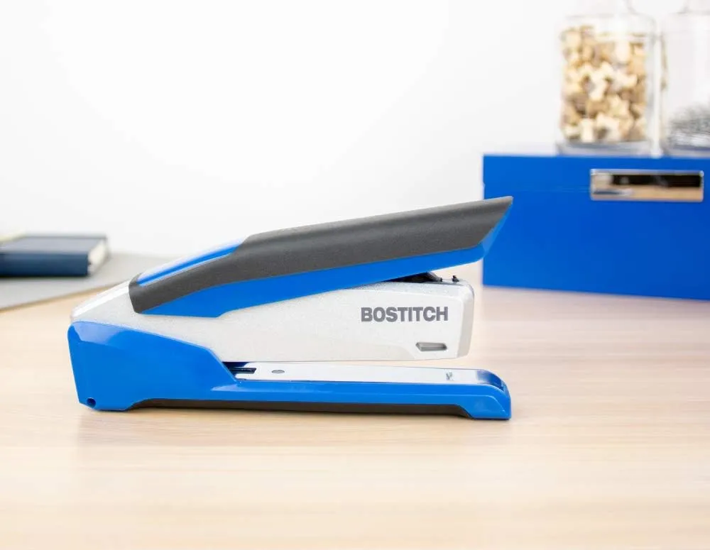 Bostitch Office InPower Spring-Powered Premium Desktop Stapler - One Finger, Blue/Silver (1118)