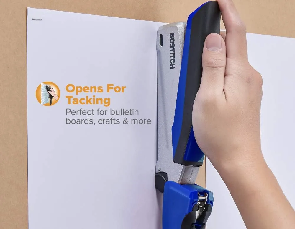 Bostitch Office InPower Spring-Powered Premium Desktop Stapler - One Finger, Blue/Silver (1118)