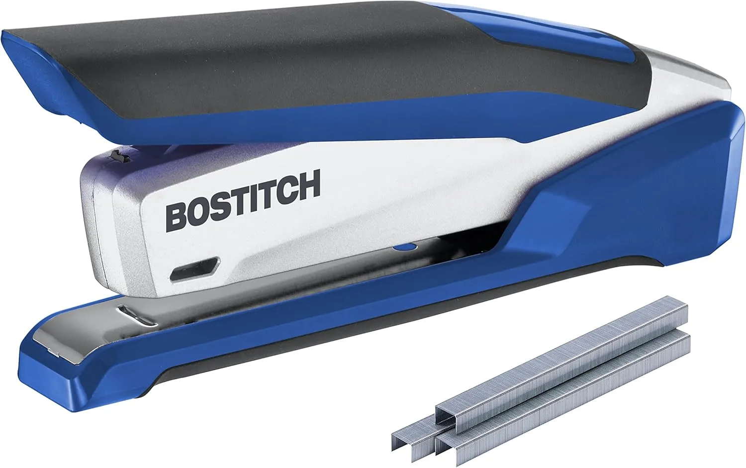 Bostitch Office InPower Spring-Powered Premium Desktop Stapler - One Finger, Blue/Silver (1118)