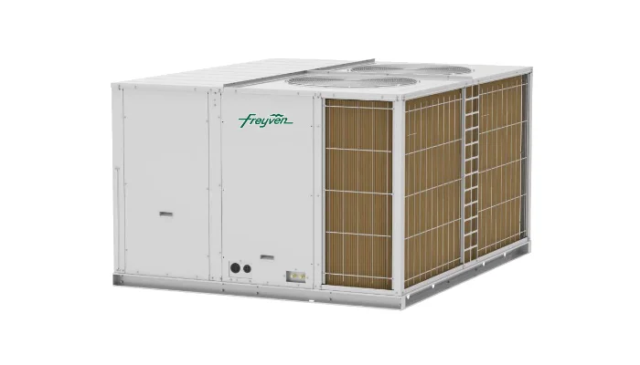 Paquete Roof Top Inverter Freyven 16 Seer, 10Ton, Frio/Calor, Ref/410A, 220V, 3F / Descarga Horizontal Termostato Incluido - 50FYQ120-3A