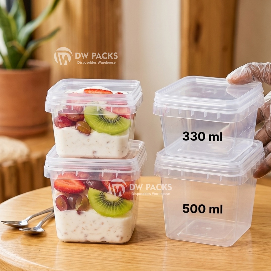 TRANSPARENT SQUARE TAMPER PROOF PARFAIT PAIL (330ML/500ML)