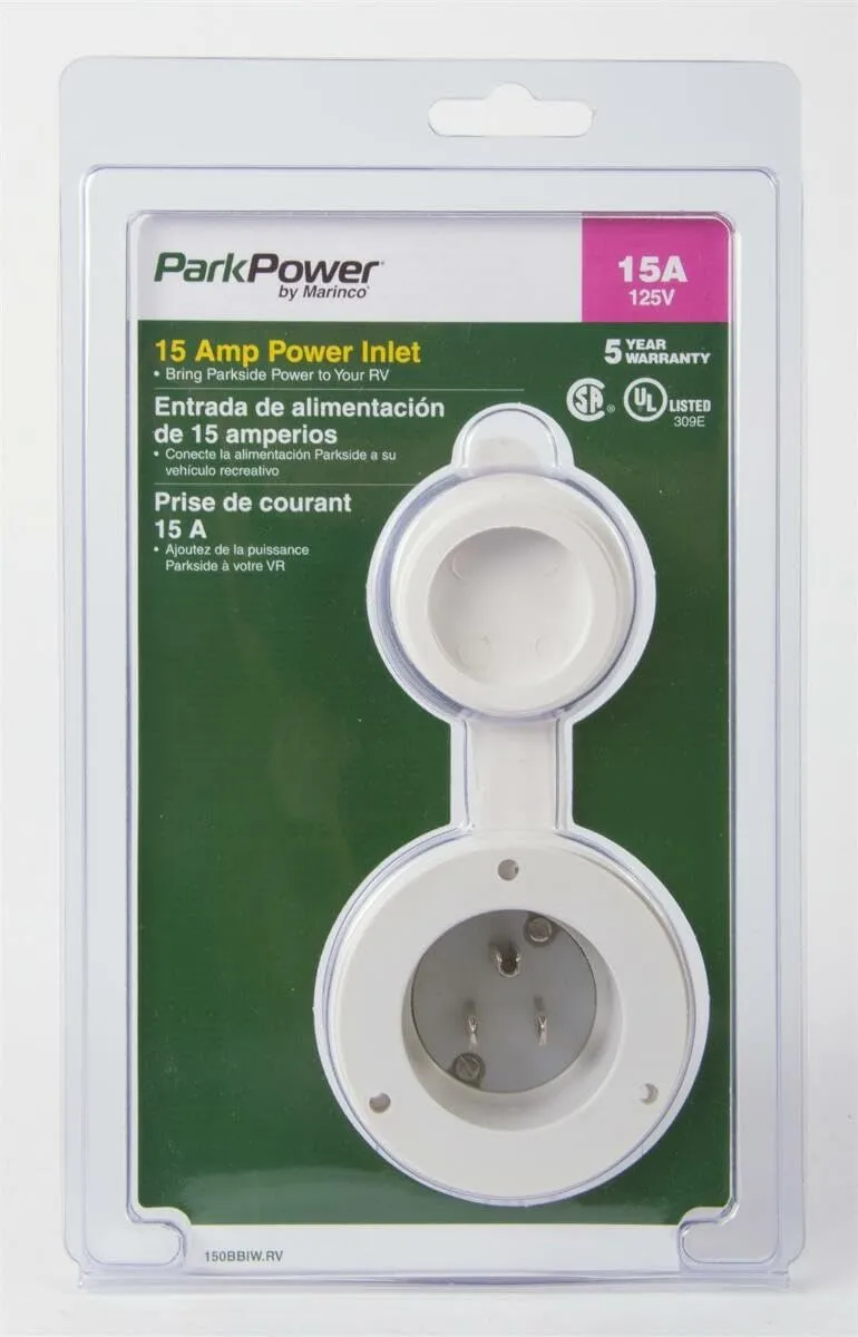 ParkPower by Marinco 150BBIW.RV RV Front Mount 15A/125V Power Inlet - White