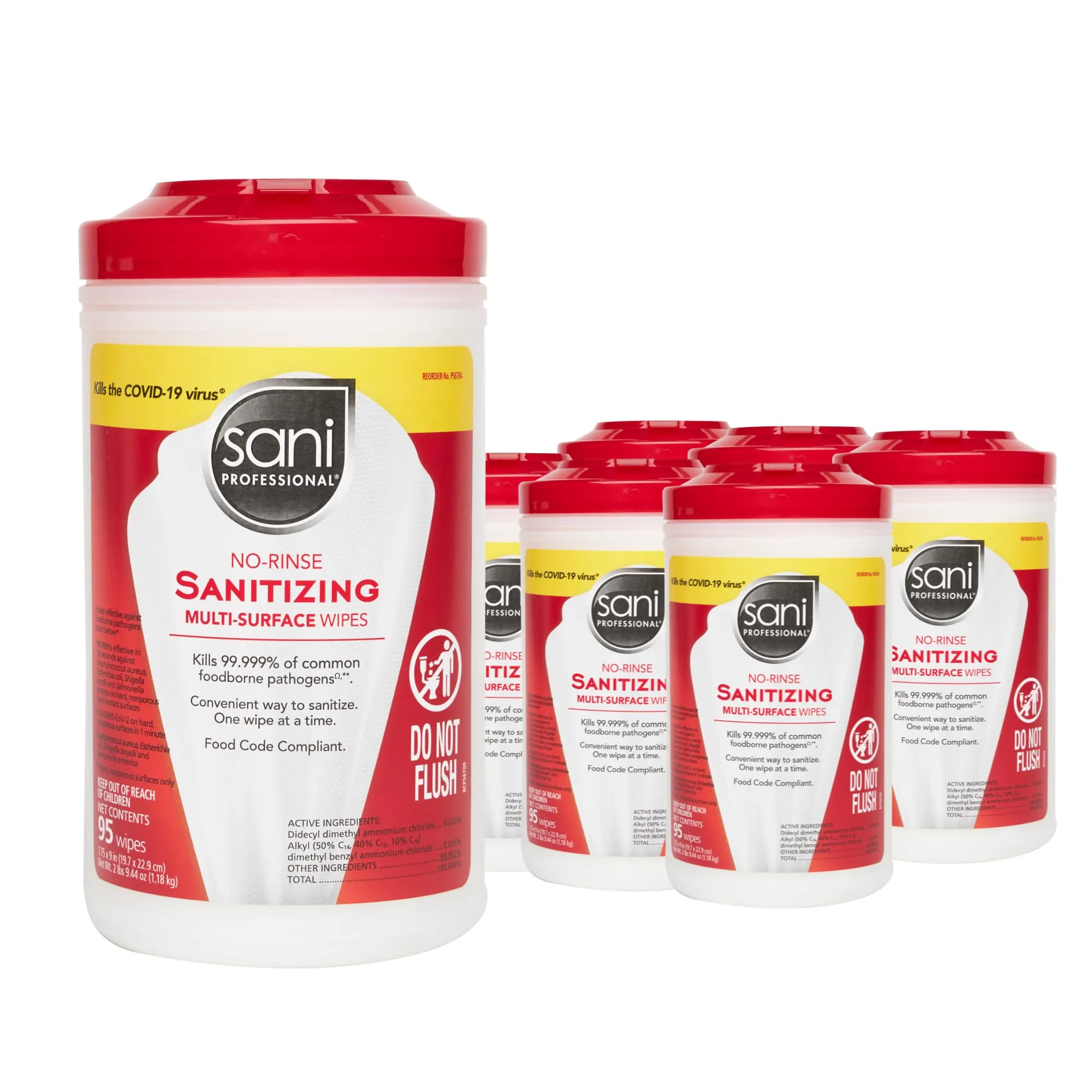 PDI Sani-Professional No-Rinse Sanitizing Wipes, 95 Ct, Canister (Pack of 6)