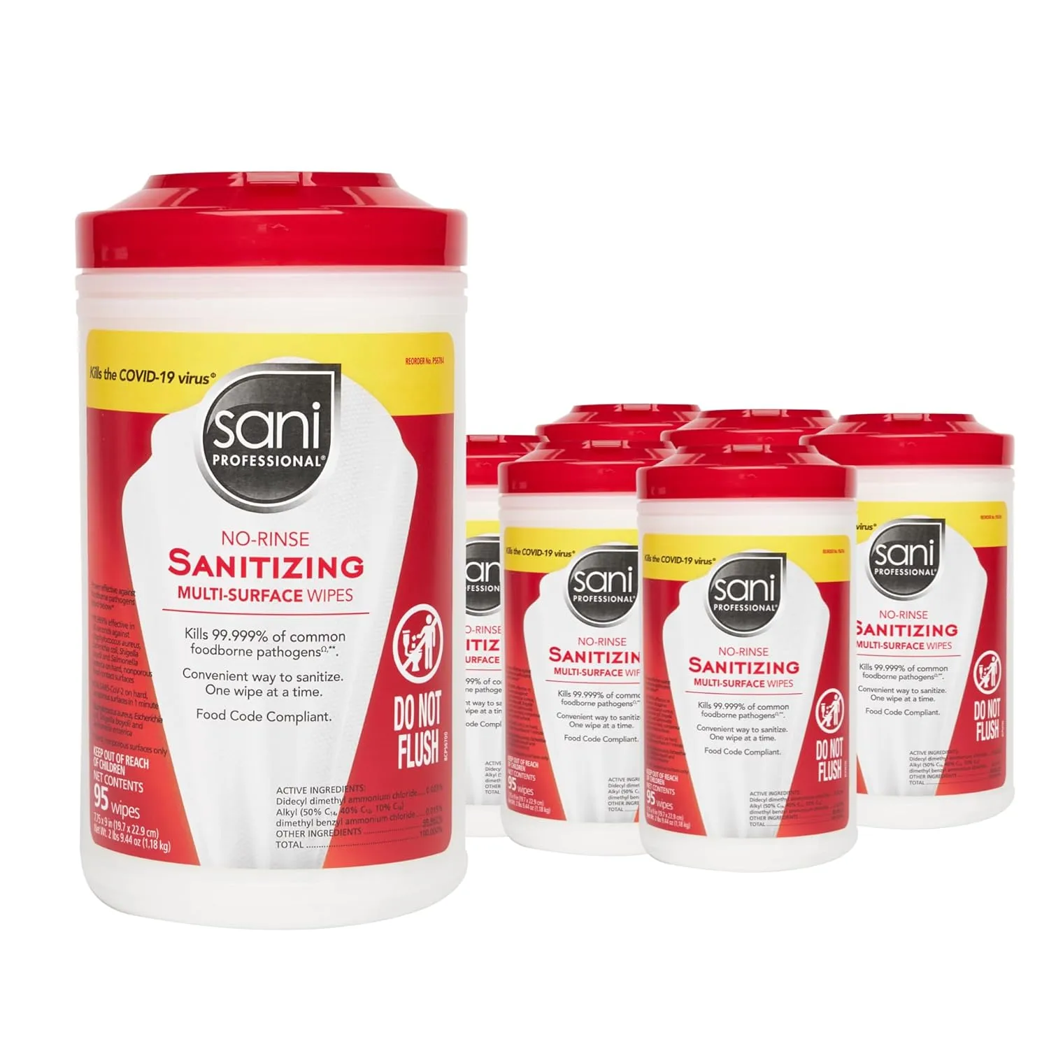 PDI Sani-Professional No-Rinse Sanitizing Wipes, 95 Ct, Canister (Pack of 6)