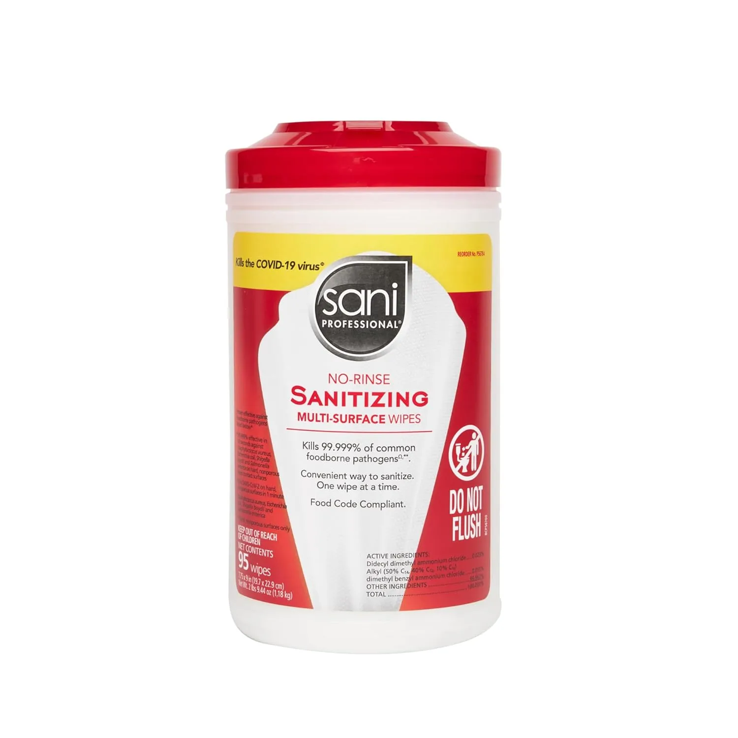 PDI Sani-Professional No-Rinse Sanitizing Wipes, 95 Ct, Canister (Pack of 6)