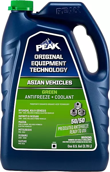 PEAK OET Extended Life Green 50/50 Prediluted Antifreeze/Coolant for Asian Vehicles, 1 Gal.