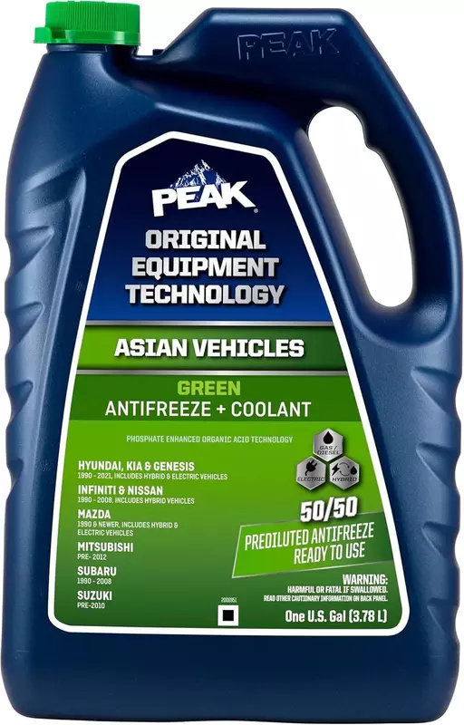 PEAK OET Extended Life Green 50/50 Prediluted Antifreeze/Coolant for Asian Vehicles, 1 Gal.