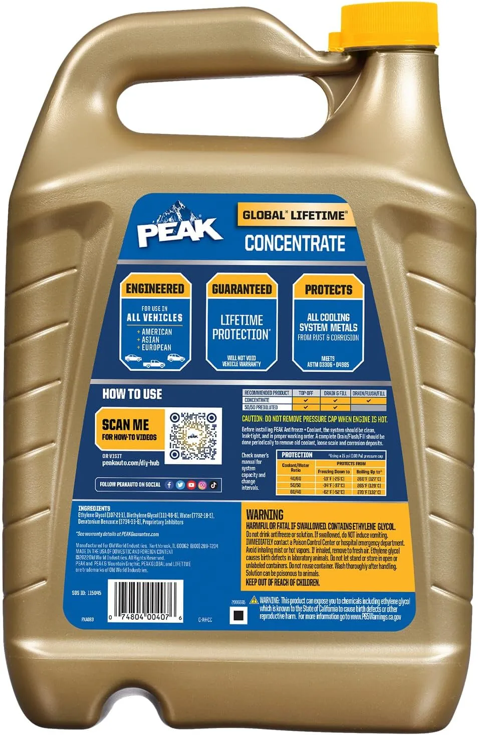 PEAK Global Lifetime Concentrate Antifreeze and Coolant for All Vehicles, 1 Gal.