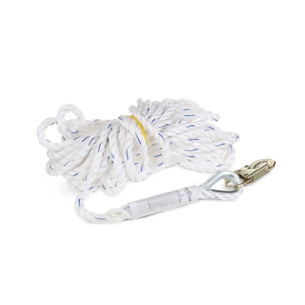 Peakworks Standard Vertical Lifeline - Polysteel 5/8" Rope with Snap Hook - Industrial, Construction, Roofing
