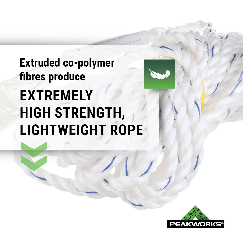 Peakworks Standard Vertical Lifeline - Polysteel 5/8" Rope with Snap Hook - Industrial, Construction, Roofing