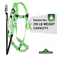 PeakWorks Safety Harness Fall Protection Lanyard Kit – Full Body, Industrial, ANSI Compliant, Adjustable, Hi Vis, 6 FT