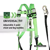 PeakWorks Safety Harness Fall Protection Lanyard Kit – Full Body, Industrial, ANSI Compliant, Adjustable, Hi Vis, 6 FT