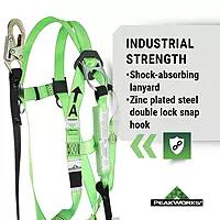 PeakWorks Safety Harness Fall Protection Lanyard Kit – Full Body, Industrial, ANSI Compliant, Adjustable, Hi Vis, 6 FT