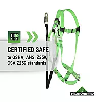 PeakWorks Safety Harness Fall Protection Lanyard Kit – Full Body, Industrial, ANSI Compliant, Adjustable, Hi Vis, 6 FT