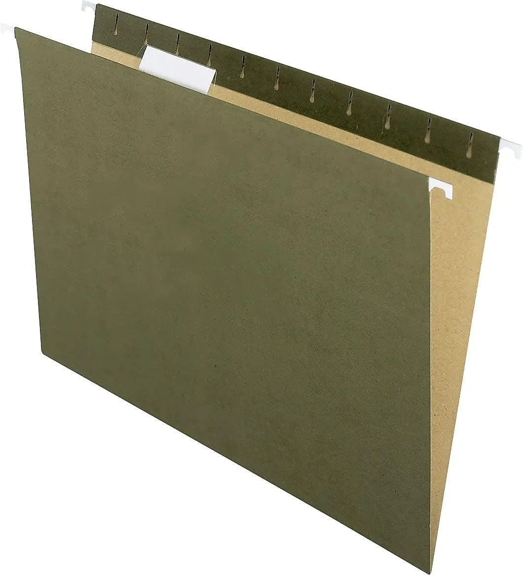 Pendaflex Earthwise 100% Recycled Hanging File Folders, Letter Size, 1/5-Cut Tabs, Green, 25/Box