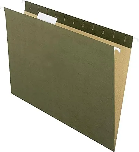 Pendaflex Earthwise 100% Recycled Hanging File Folders, Letter Size, 1/5-Cut Tabs, Green, 25/Box