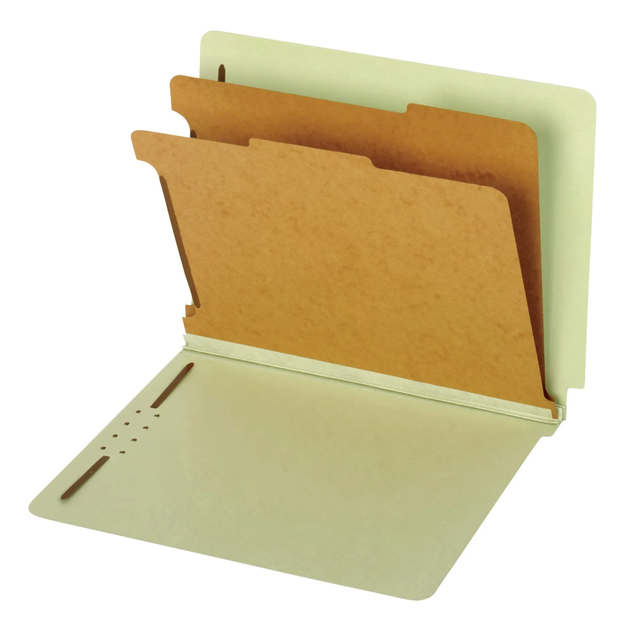 Pendaflex End-Tab Classification Folder, 2 1/2in Expansion, Letter, 2 Dividers, Light Green, 10 Pack