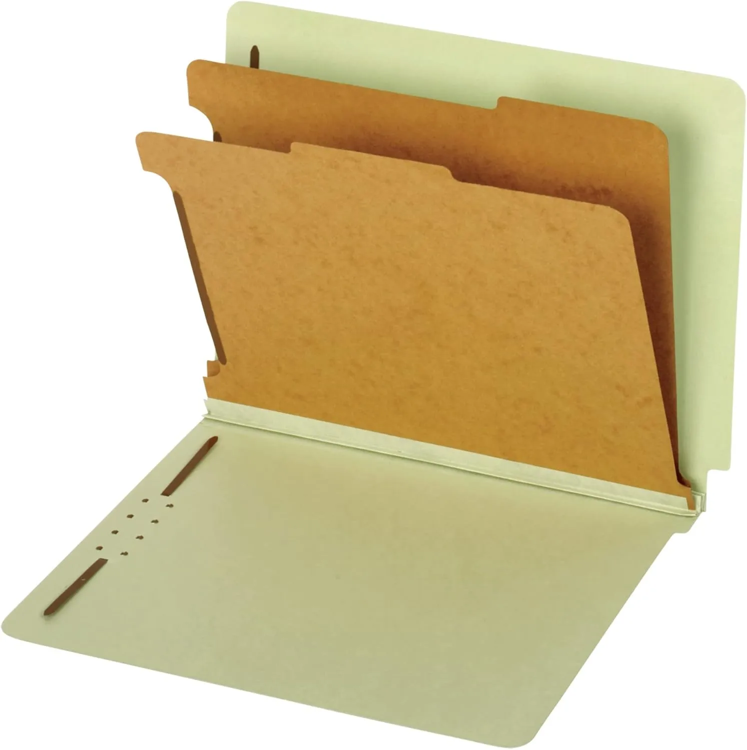 Pendaflex End-Tab Classification Folder, 2 1/2in Expansion, Letter, 2 Dividers, Light Green, 10 Pack
