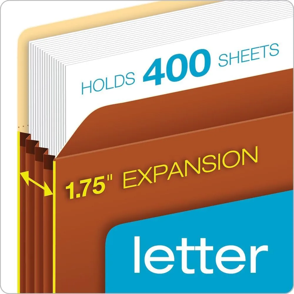 Pendaflex Oxford Expanding File Pockets, Letter, 1.75in Expansion, Red, 25 Pack